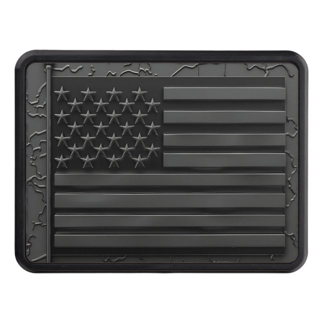 Black on black embossed American flag hitch cover (Front)