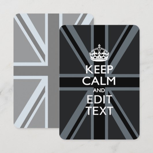 Black on Black Keep Calm and Your Text Union Jack (Front/Back)