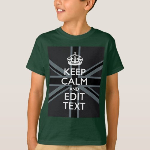 Black on Black  Keep Calm and Your Text Union Jack T_Shirt