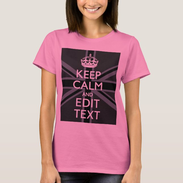 Black on Black  Keep Calm and Your Text Union Jack T-Shirt (Front)
