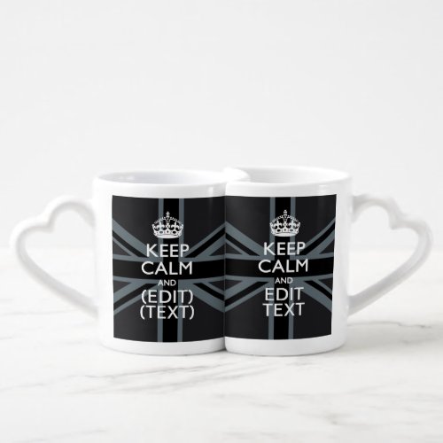Black on Black  Keep Calm Get Your Text Union Jack Coffee Mug Set