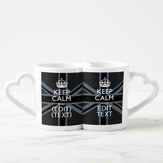 Black on Black  Keep Calm Get Your Text Union Jack Coffee Mug Set (Front Nesting)