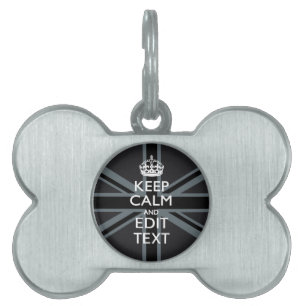 Black on Black Keep Calm Get Your Text Union Jack Pet Tag