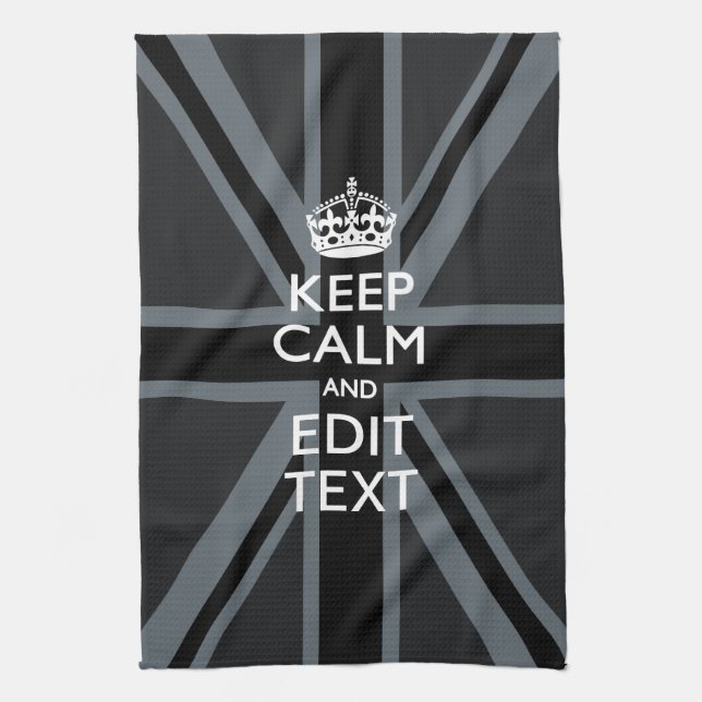 Black on Black  Keep Calm Get Your Text Union Jack Towel (Vertical)