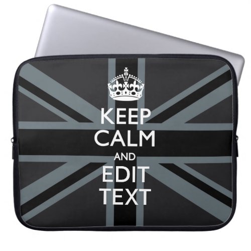 Black on Black  Keep Calm Personalized Union Jack Laptop Sleeve