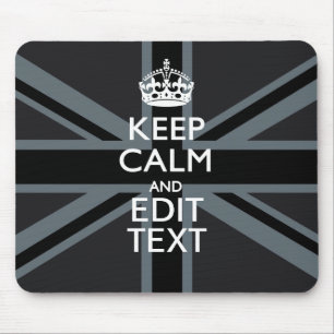 Black on Black Keep Calm Personalized Union Jack Mouse Pad