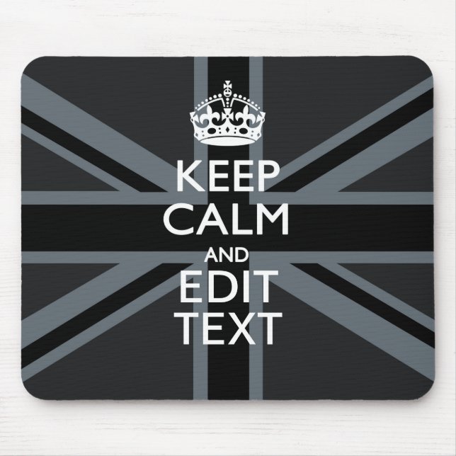 Black on Black  Keep Calm Personalized Union Jack Mouse Pad (Front)