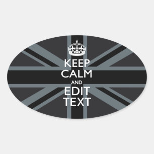 Black on Black Keep Calm Personalized Union Jack Oval Sticker