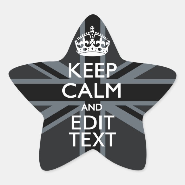 Black on Black  Keep Calm Personalized Union Jack Star Sticker (Front)