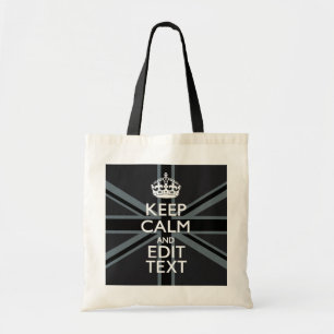 Black on Black Keep Calm Personalized Union Jack Tote Bag