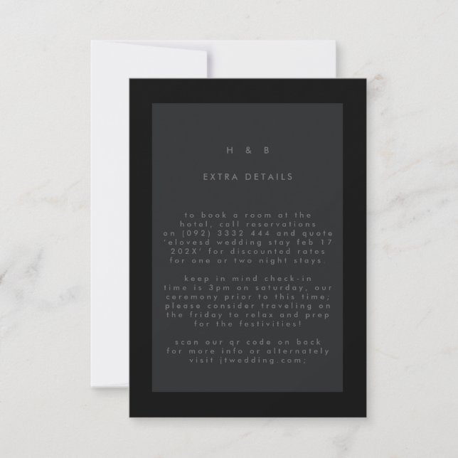 Black on Black Modern Minimalistic QR CODE Wedding RSVP Card (Front)