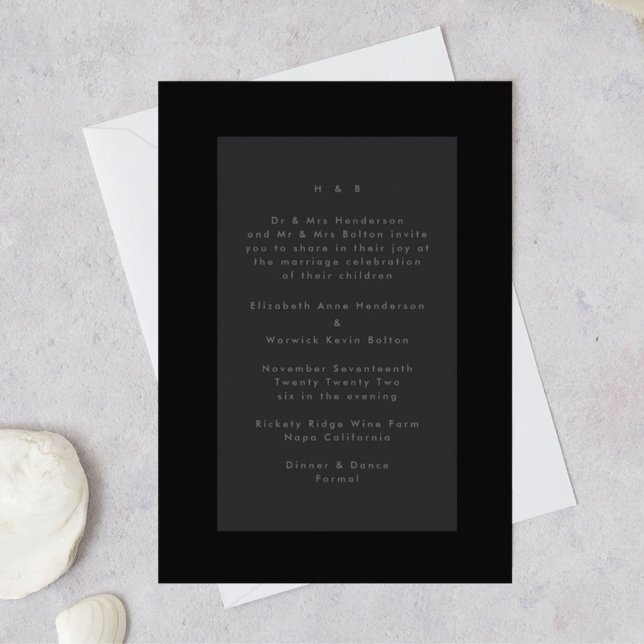Black on Black Modern Minimalistic Simple Wedding Invitation (Creator Uploaded)