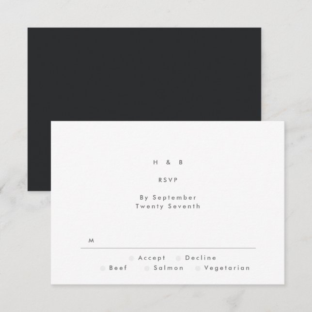Black on Black Modern Minimalistic Simple Wedding RSVP Card (Front/Back)