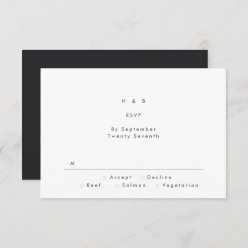 Black on Black Modern Minimalistic Simple Wedding RSVP Card