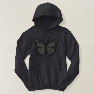 Black on Black Monarch Butterfly Embroidery Embroidered Hoodie
