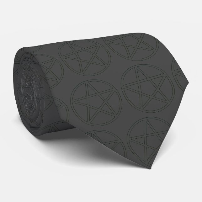 Black on Black Pentacle Neck Tie (Rolled)