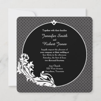 Black on Black Polka Dots Wedding Invitation