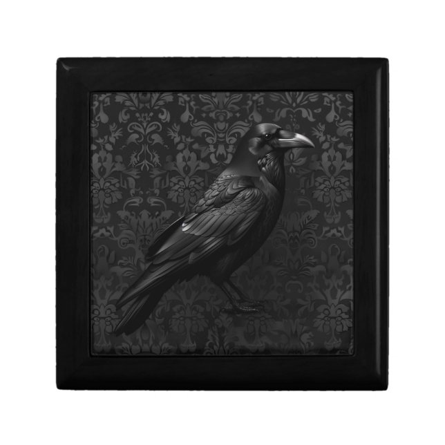 Black on Black Raven Design Jewellery Box (Front)