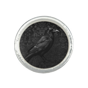 Black on Black Raven Design Ring