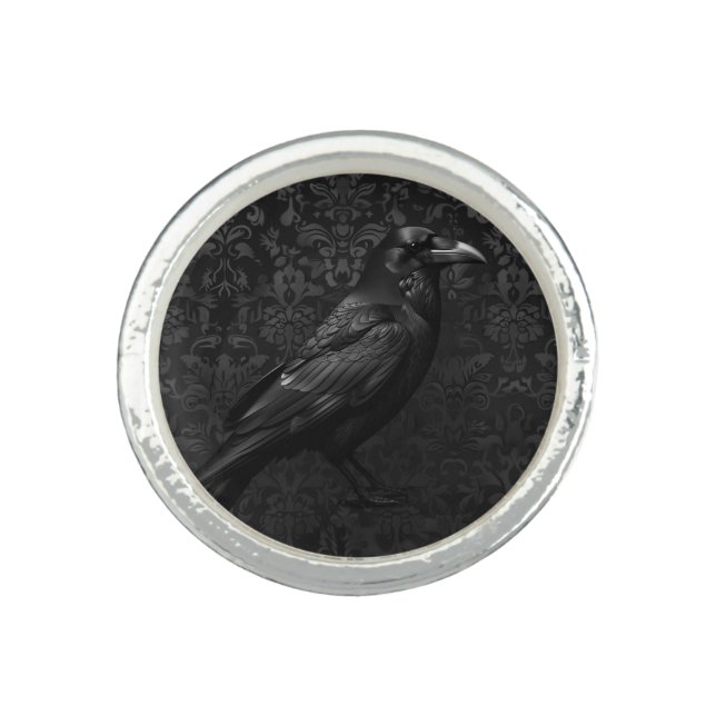 Black on Black Raven Design Ring (Front)