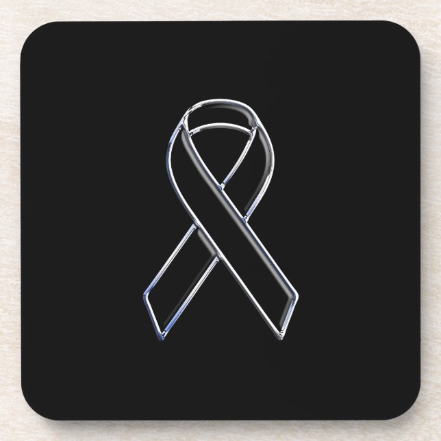 Black on Black Ribbon Awareness Beverage Coaster (Front)