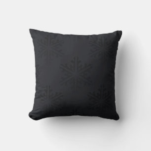 Black on Black Snowflakes Glam Holiday Winter Throw Pillow