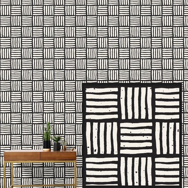 Black on Bone Grid Squares Basketweave Wallpaper (Creator Uploaded)