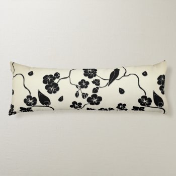 Black On Bronze Pattern Birds And Cherry Blossoms Body Pillow by kahmier at Zazzle