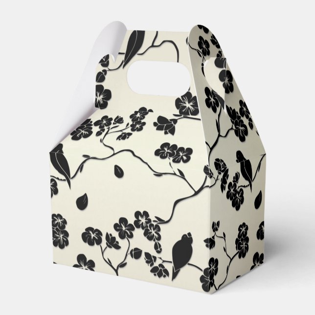 Black on Bronze Pattern Birds and Cherry Blossoms Favor Boxes (Front Side)