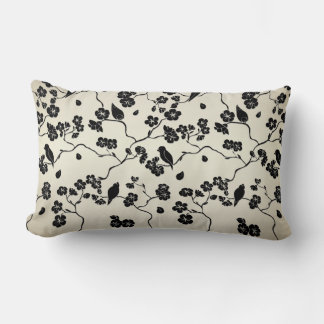 Black on Bronze Pattern Birds and Cherry Blossoms Lumbar Pillow