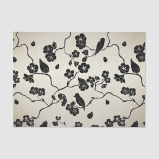 Black on Bronze Pattern Birds and Cherry Blossoms Tissue Paper