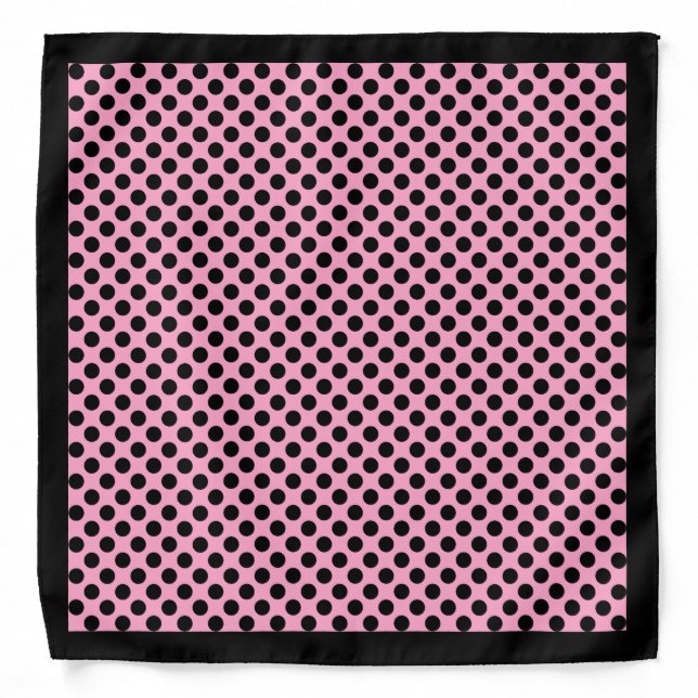 Black on Carnation Pink Polka Dots, Black Border Bandana (Front)