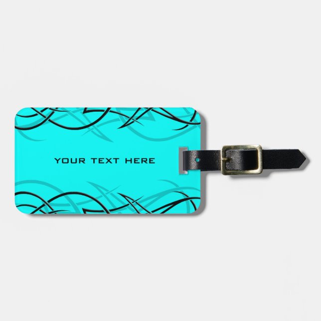Black on Cyan "Elegance" Luggage Tag (Front Horizontal)