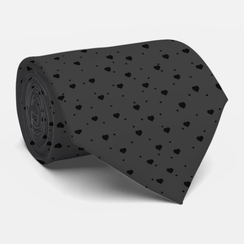 Black On Dark Gray Hearts pattern Tie