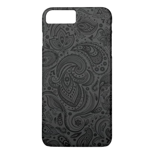 Black On Dark Gray Retro Paisley Damasks Lace Case-Mate iPhone Case (Back)