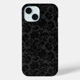 Black On Dark Gray Vintage Damasks iPhone 15 Case