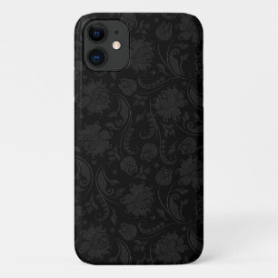 Black On Dark Gray Vintage Floral Damasks 2 iPhone 11 Case