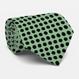 Black on Dark Sea Green Large Horiz. Polka Dots Neck Tie