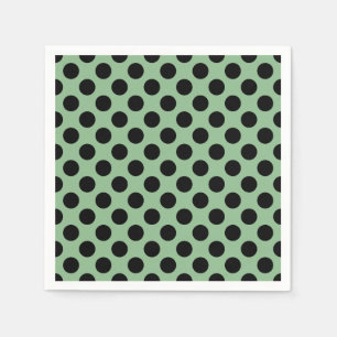 Black on Dark Sea Green Large Polka Dots Paper Napkins