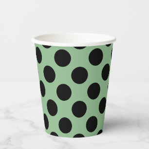 Black on Dark Sea Green Large Size Polka Dots Paper Cups