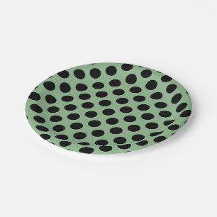 Black on Dark Sea Green Large Size Polka Dots Paper Plates