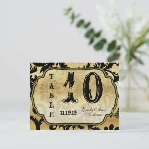 Black on Gold Damask Swirls Table Number