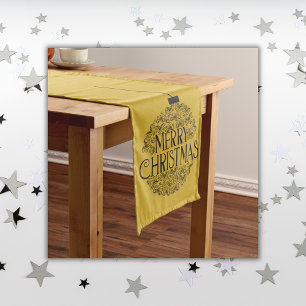 Black on Gold Merry Christmas Long Table Runner
