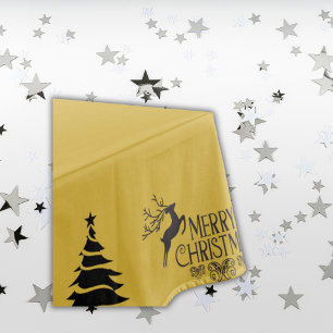 Black on Gold Merry Christmas Medium Tablecloth