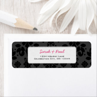 Black on Gray Floral Damask Return Address Label