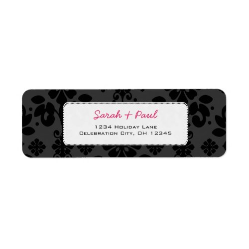 Black on Gray Floral Damask Return Address Label