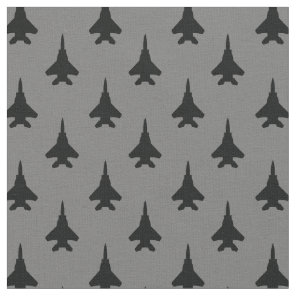 Black on Gray Strike Eagle Fighter Jet Pattern Fabric