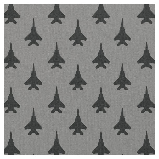 Gray F-35 Lightning 2 Fighter Jet Pattern on Black Fabric | Zazzle