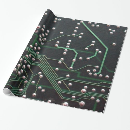 Black on Green Circuit Board Wrapping Paper