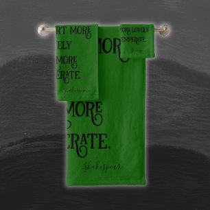 Black on Green Shakespeare Shall I Compare..    Bath Towel Set